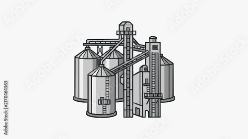 Modern Industrial Grain Silos with Conveyor System and Storage Tanks