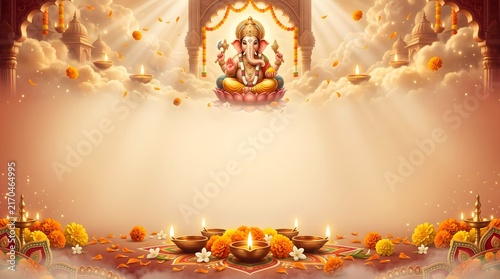 Lord ganesha ganesh chaturthi festival background with traditional diyas