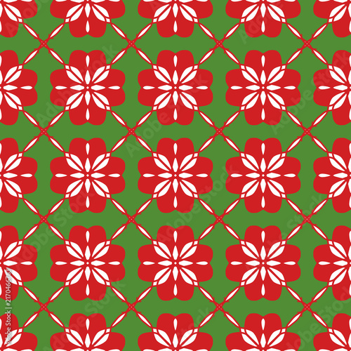 Green Red Floral Lattice Geometric Seamless Pattern