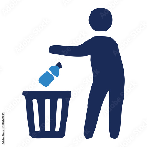 Person throwing plastic bottle into recycling bin icon