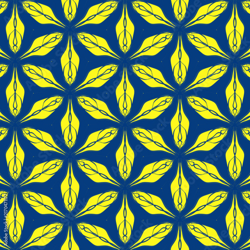 Blue Yellow Geometric Floral Seamless Pattern