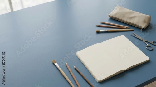 Blank Notebook With Pencils on Classroom Desk for Education and Study