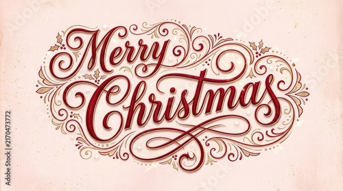 Elegant vintage merry christmas lettering features detailed ornate flourishes set against a softly faded and textured background design