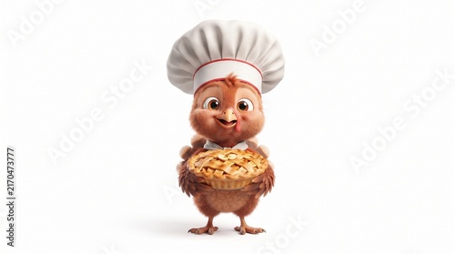 Cute Cartoon Chick Chef Holding Freshly Baked Pizza