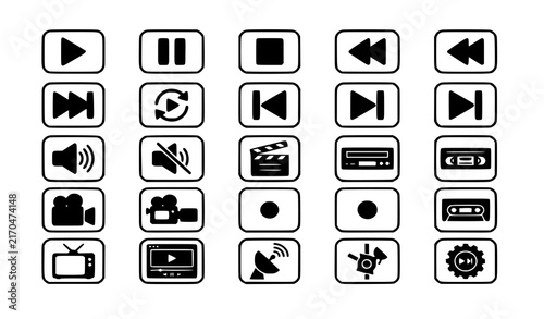  Video Playback Glyph Solid Icons Collection Movie Filming VCR Vector