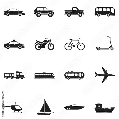 Transportation Vehicles Essentials Vector Icon Set
