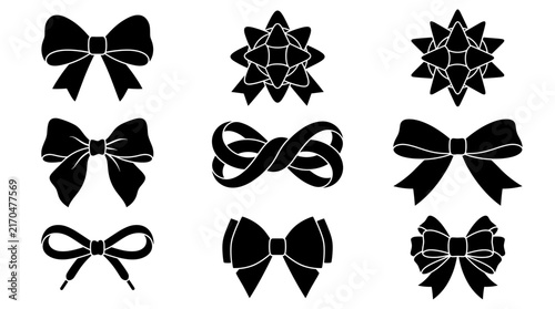Collection of various ribbon and gift bow silhouettes.
