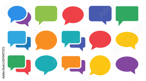 Colorful speech bubble icons set for communication.