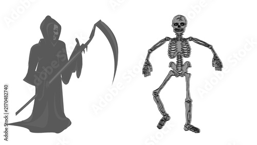 Obraz na plátně Grim Reaper with Scythe and Skeleton Vector