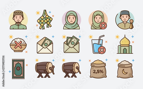 Islamic Ramadan Kareem Flat Icon Set Vector Illustration