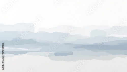 Abstract Landscape Painting with Soft Hues of Blue and White Evoking a Sense of Calm and Serenity