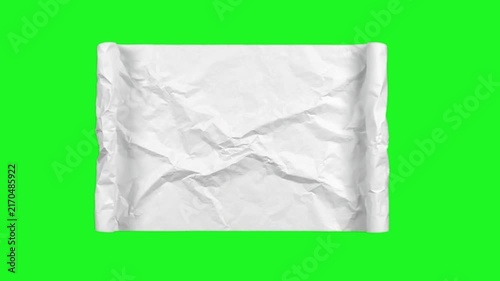 Crumpled white paper ball rotating, green screen video 4K. white paper template for presentation