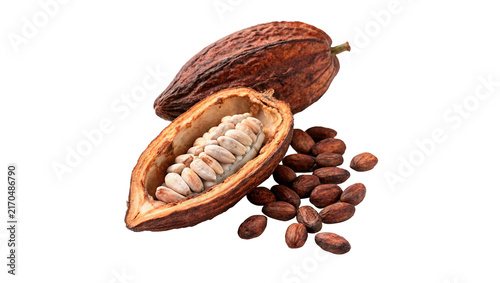 Foto Dried cocoa pod husk with aromatic coffee beans isolated on transparent backgrou