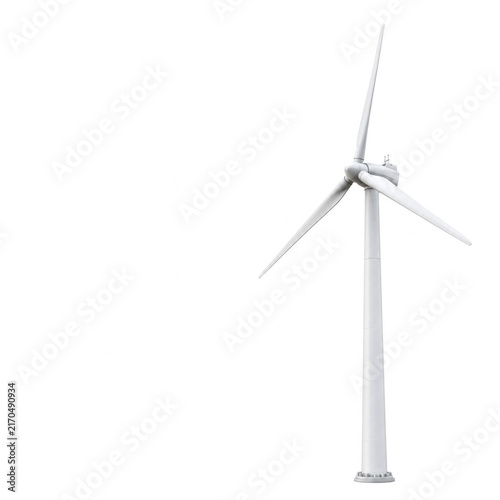 Modern Wind Turbine for Renewable Energy Generation Isolated on White Background with Copy Space