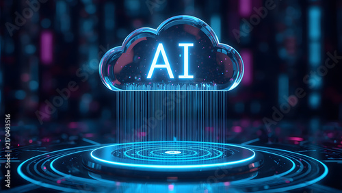 Cloud and edge computing technology data transfer concept. A large cloud icon is in the center, Ai Brain Cloud Big data, network, Science and futuristic ai cloud background concept.