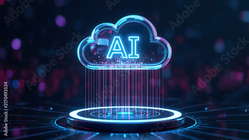 Cloud and edge computing technology data transfer concept. A large cloud icon is in the center, Ai Brain Cloud Big data, network, Science and futuristic ai cloud background concept.