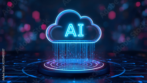 Cloud and edge computing technology data transfer concept. A large cloud icon is in the center, Ai Brain Cloud Big data, network, Science and futuristic ai cloud background concept.