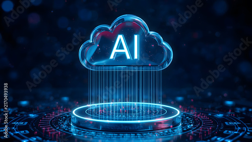 Cloud and edge computing technology data transfer concept. A large cloud icon is in the center, Ai Brain Cloud Big data, network, Science and futuristic ai cloud background concept.