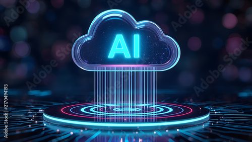 Cloud and edge computing technology data transfer concept. A large cloud icon is in the center, Ai Brain Cloud Big data, network, Science and futuristic ai cloud background concept.
