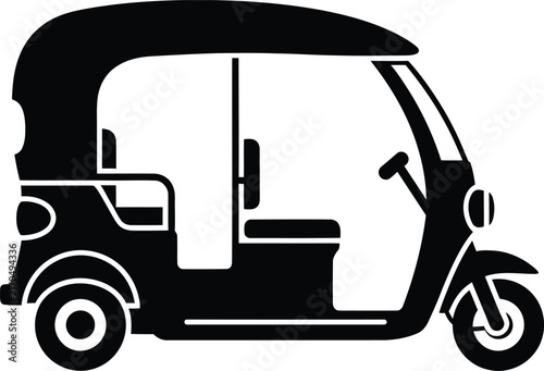 Bild auf Leinwand Black silhouette of a three wheeled auto rickshaw taxi icon