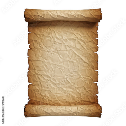 Old vintage paper scroll with blank texture for writing messages and historical maps isolated on transparent background