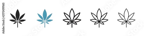 Cannabis Leaf Vector Icon Set. Herbaceous Feature vector symbol for UI design. Thin line customizable illustration. Contour symbol. Vector isolated outline drawing. Editable stroke