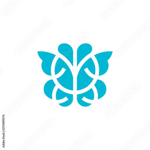 Blue Butterfly Combined with Brain and Leaves for Psychology Logo Design Vector