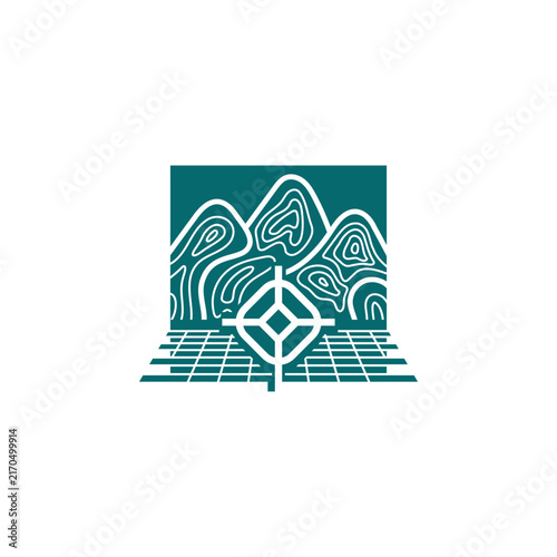 Topographic Landscape Grid with Geospatial Monitoring Symbol Logo Design Vector