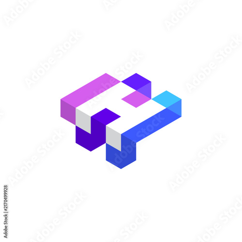 Colorful 3D Letter H with Isometric Perspective for Digital Technology Logo Design Vector