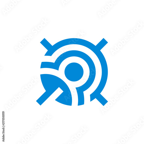 Blue Profile Person Inside Search Loop and Target for Talent Recruitment Logo Design Vector