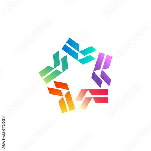 Colorful Five Ribbon Chevron Star with Geometric Abstract Symbol Logo Design Vector