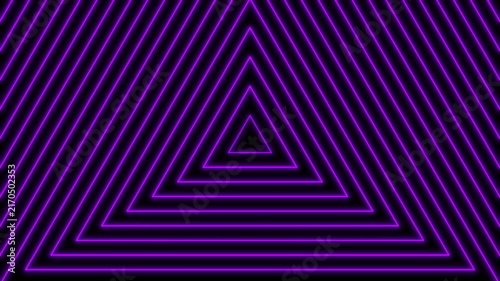Glowing purple neon triangle tunnel animation creating a futuristic geometric loop on a dark background.