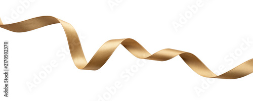 Fotografía Wavy golden brown satin ribbon flowing horizontally isolated on transparent back