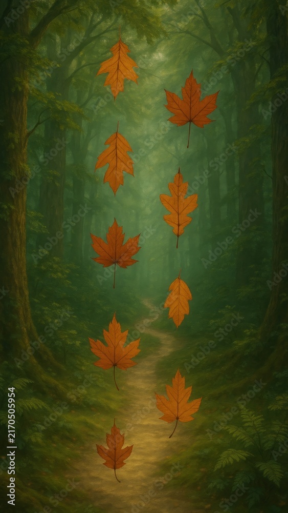 Naklejka premium Autumn leaves forest path mobile wallpaper