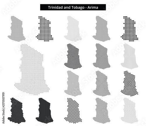 Map of Trinidad-and-Tobago region Arima in various dots pattern designs