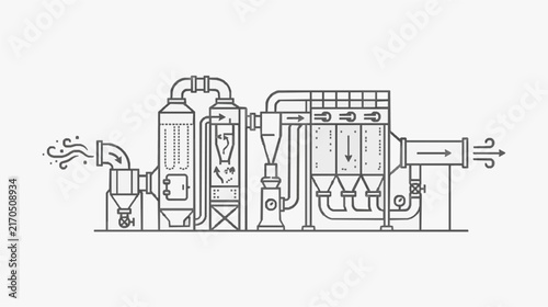 Industrial Process Diagram of Air Pollution Control System with Filtration Units