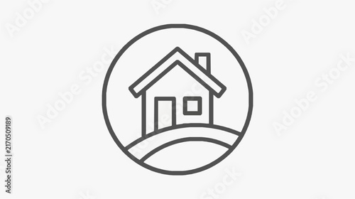 Minimalist House Icon with Roof and Chimney in Circle Outline