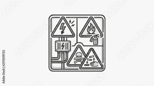 Set of Safety Warning Icons for Electrical Fire Toxic and Hazardous Materials