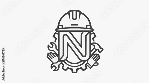 Professional Hard Hat Logo with Gear and Wrench for Industrial and Construction Branding