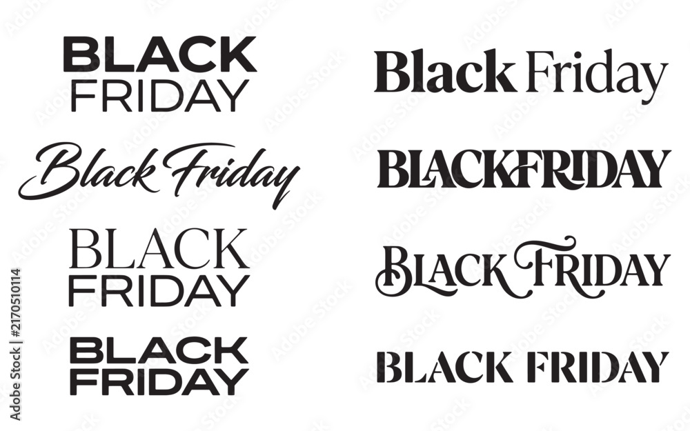 Obraz premium Assorted black friday sale typography vector logos and badges with typography collection discount shopping