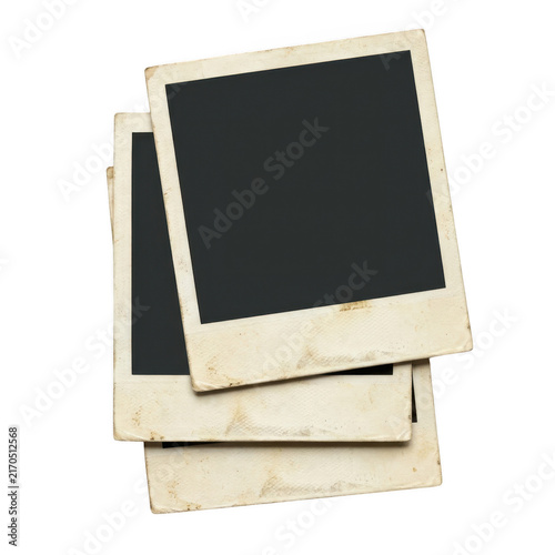 Stack of old vintage polaroid photo frames on a white background