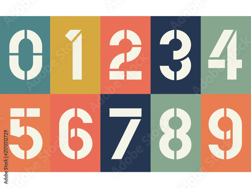Flat Graphic Illustration of a Geometric Number Stencil Bundle Displayed in a Retro Color Grid Design