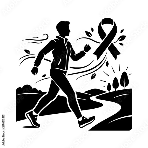 Person Walking with Awareness Ribbon Icon Vector Illustration