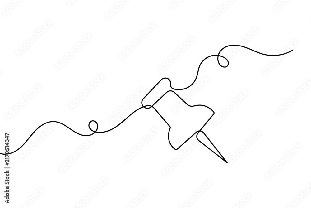Fototapeta premium Push pin line art depicting a minimal continuous single stroke icon design with an vector format.