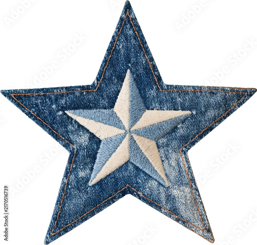 Obraz na płótnie Vintage denim star applique featuring a smaller embroidered star, creating a han