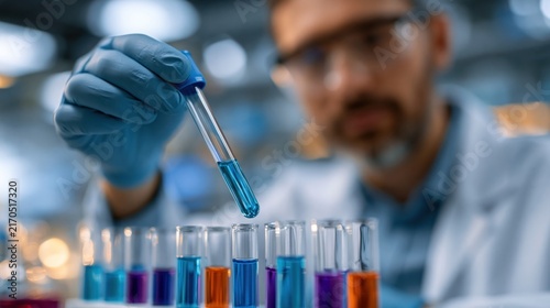 Scientist examines liquid in laboratory test tube
