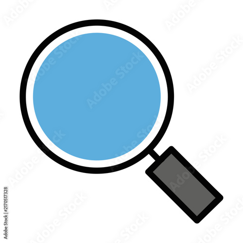 Minimalist magnifying glass icon with bold black outline and solid colors, isolated on white background, modern search concept