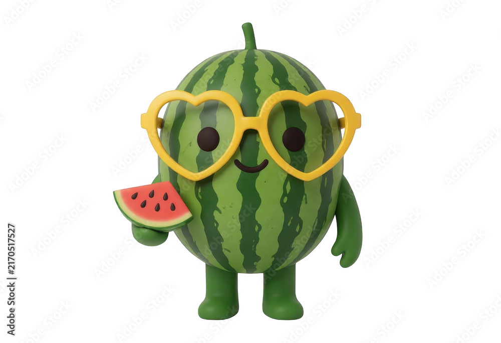 Fototapeta premium Watermelon Character Holding Slice Transparent Background
