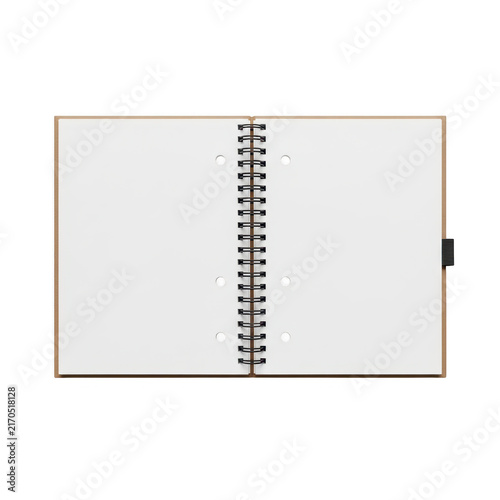 Open spiral notebook with blank white pages for writing and school or office notes isolated on transparent background