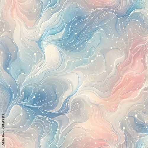 Soft pastel abstract waves with white dots creating a dreamy ethereal background.